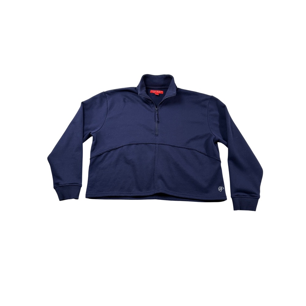 Krimson Klover Navy Blue Quarter Zip Cropped Pullover Sweatshirt Womens XL